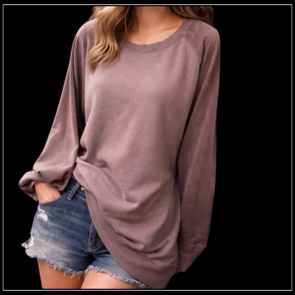 Maurices Womens Mauve Velvet Long Sleeve Lounge Baseball Top SZ 1